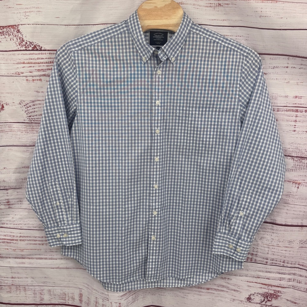 Charles Tyrwhitt Shirt Mens XL Classic Fit Non Iron Gingham Plaid Button Down